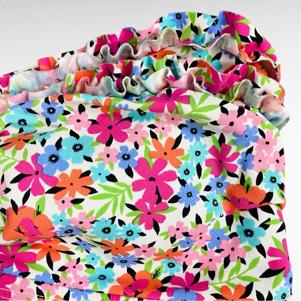 Beach House Floral Tankini Swim Top Size 10 Ruched Halter Bright Summer Beach - Picture 2 of 4